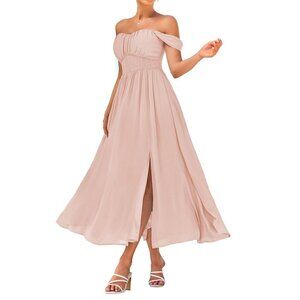 GRACE KARIN  Summer Sleeveless Off Shoulder Solid Flowy A Line Maxi Dress Small